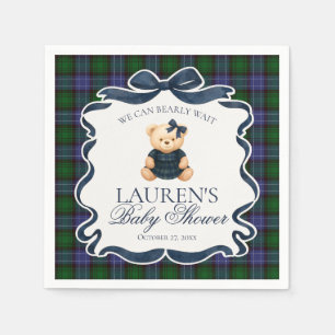 Preppy Coquette Strikje Beer Schotse Plaid Baby Sh Servet