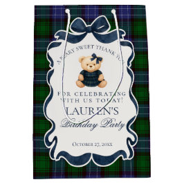 Preppy Coquette Strikje Beer Tartan Verjaardagsfee Medium Cadeauzakje