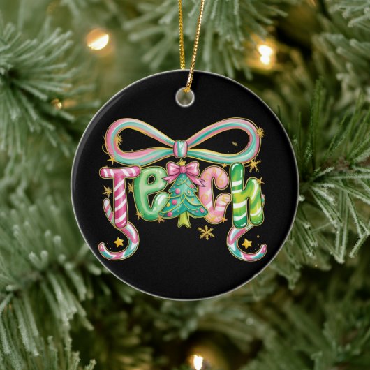 Preppy Coquette Teach Christmas Teacher Holiday  Keramisch Ornament (Boom)