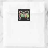 Preppy Coquette Teach Christmas Teacher Holiday Vierkante Sticker (Tas)