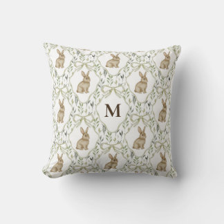 Preppy Coquette Watercolor Konijn Custom Monogram Kussen