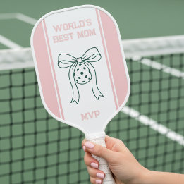 Preppy Coquette World's Best Mom Monogrammed Pickleball Paddle
