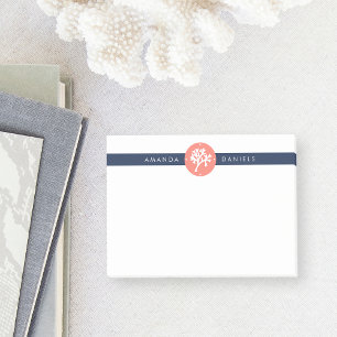 Preppy Coral Branch & Navy Stripe Post-it® Notes
