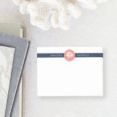 Preppy Coral Branch & Navy Stripe Post-it® Notes