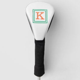 Preppy Coral Monogram met Mint Green Border Golfheadcover