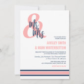 Preppy Coral & Navy Mr & Mrs Wedding Kaart (Voorkant)