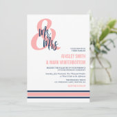 Preppy Coral & Navy Mr & Mrs Wedding Kaart (Staand voorkant)
