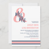 Preppy Coral & Navy Mrs. & Mrs Wedding Kaart (Voorkant)