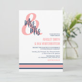 Preppy Coral & Navy Mrs. & Mrs Wedding Kaart (Staand voorkant)