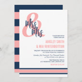 Preppy Coral & Navy Mrs. & Mrs Wedding Kaart (Voorkant / Achterkant)