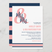 Preppy Coral & Navy Mrs. & Mrs Wedding
