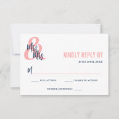 Preppy Coral & Navy Mrs. & Mrs Wedding RSVP (Voorkant)