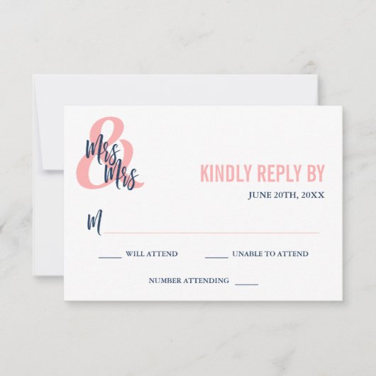 Preppy Coral & Navy Mrs. & Mrs Wedding RSVP (Voorkant)