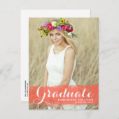 Preppy Coral Waterverf Overlay Foto Afstuderen Aankondigingskaart (Voorkant / Achterkant)