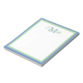 Preppy Cornflower Blue en Sage Green Monogram Notitieblok (Linkerzijde)