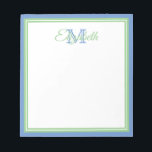 Preppy Cornflower Blue en Sage Green Monogram Notitieblok<br><div class="desc">Pas deze preppy zachte sage groene, cornflower blauwe en witte monogram laptop aan met uw naam en initiaal.</div>