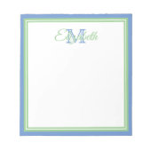 Preppy Cornflower Blue en Sage Green Monogram Notitieblok (Voorkant)