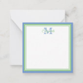 Preppy Cornflower Blue en Sage Green Monogram Notitiekaartje (Voorkant)