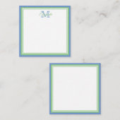 Preppy Cornflower Blue en Sage Green Monogram Notitiekaartje (Voorkant / Achterkant)
