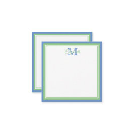 Preppy Cornflower Blue en Sage Green Monogram Notitiekaartje