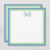 Preppy Cornflower Blue en Sage Green Monogram Notitiekaartje (Voorkant / Achterkant)