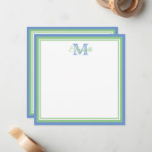Preppy Cornflower Blue en Sage Green Monogram Notitiekaartje (Voorkant / Achterkant in situ)