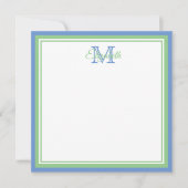 Preppy Cornflower Blue en Sage Green Monogram Notitiekaartje (Voorkant)