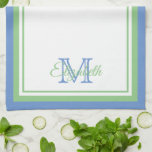 Preppy Cornflower Blue en Sage Green Monogram Theedoek<br><div class="desc">Personaliseer deze preppy zacht salie groen,  korenbloem blauw en wit monogrammed keukenschotel handdoek met uw keuze van naam en initiaal. Geweldig voor housewarming of gastvrouw geschenken.</div>
