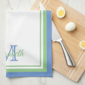 Preppy Cornflower Blue en Sage Green Monogram Theedoek (Quarter Fold)