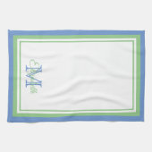 Preppy Cornflower Blue en Sage Green Monogram Theedoek (Horizontaal)