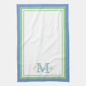 Preppy Cornflower Blue en Sage Green Monogram Theedoek (Verticaal)