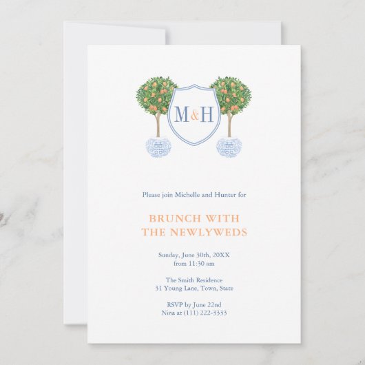Preppy Couples Monogram Passen getrouwd Brunch Par Kaart (Voorkant)
