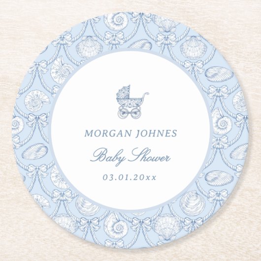 Preppy Couquette Kust Baby Shower Ronde Kartonnen Onderzetter (Voorkant)
