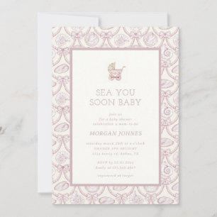 Preppy Couquette Kust Baby Shower Uitnodiging