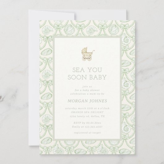 Preppy Couquette Kust Baby Shower Uitnodiging (Voorkant)