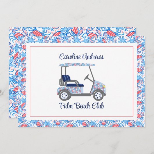 Preppy Crabs Palm Beach Golf Cart Bedankkaart (Voorkant / Achterkant)