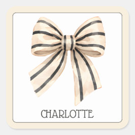 Preppy Crème en Zwarte Streep Boog Vierkante Sticker