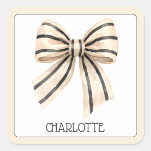 Preppy Crème en Zwarte Streep Boog Vierkante Sticker