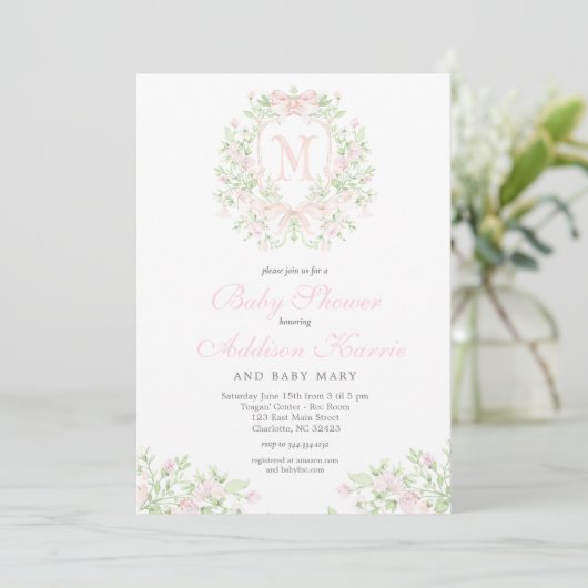 Preppy Crest Baby shower uitnodiging (Staand voorkant)