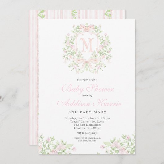 Preppy Crest Baby shower uitnodiging (Voorkant / Achterkant)