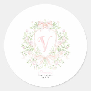 Preppy Crest Baby Shower Uitnodiging Ronde Sticker