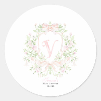 Preppy Crest Baby Shower Uitnodiging Ronde Sticker