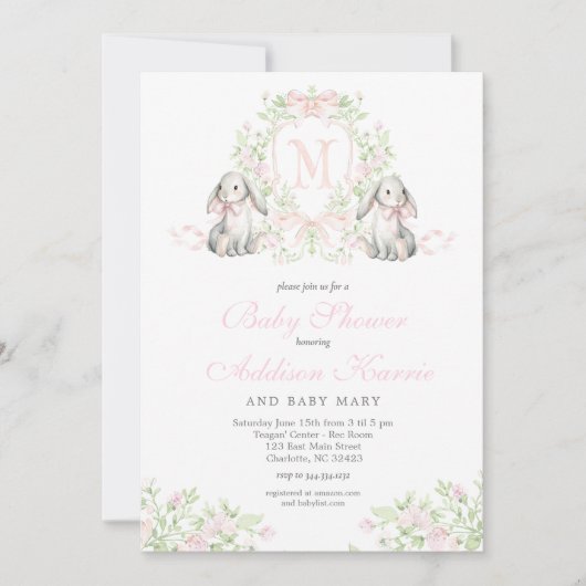 Preppy Crest konijn Baby Shower Uitnodiging (Voorkant)