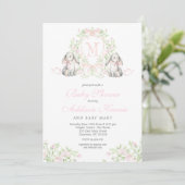 Preppy Crest konijn Baby Shower Uitnodiging (Staand voorkant)