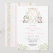 Preppy Crest konijn Baby Shower Uitnodiging (Voorkant / Achterkant)