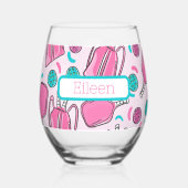Preppy Custom Roze Pickleball Paddles & Tassen Wijnglas Zonder Voet (Achterkant)