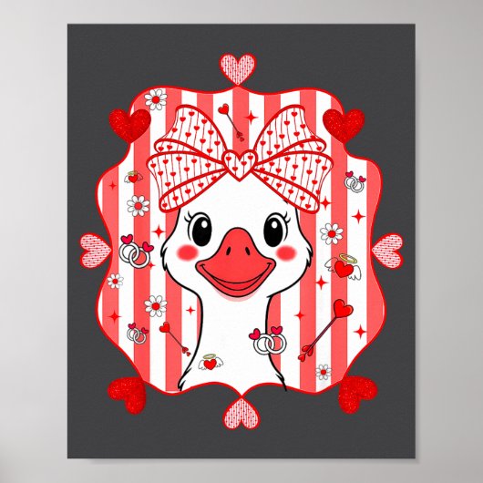 Preppy Cute Goose Coquette Bow Valentine's Day Wom Poster (Voorkant)