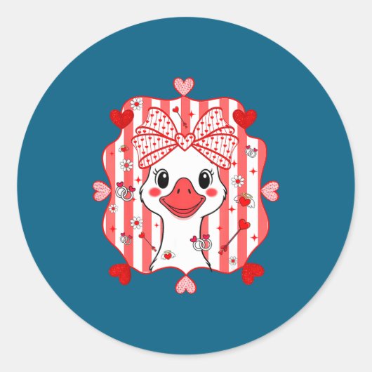 Preppy Cute Goose Coquette Bow Valentine's Day Wom Ronde Sticker (Voorkant)