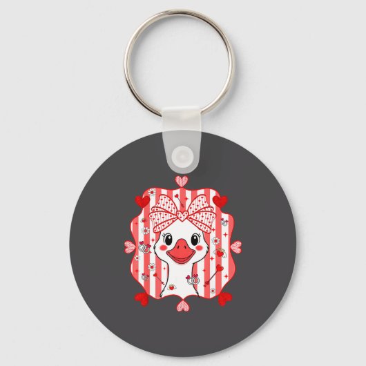 Preppy Cute Goose Coquette Bow Valentine's Day Wom Sleutelhanger (Voorkant)