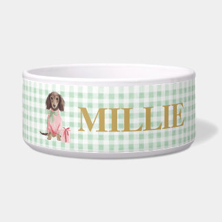 Preppy Dachshund Green Gingham Christmas Voerbakje